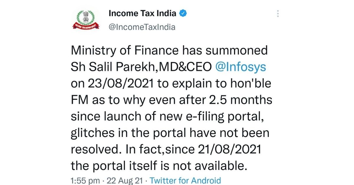 Infosys CEO summoned due to unsolved tax portal glitches 