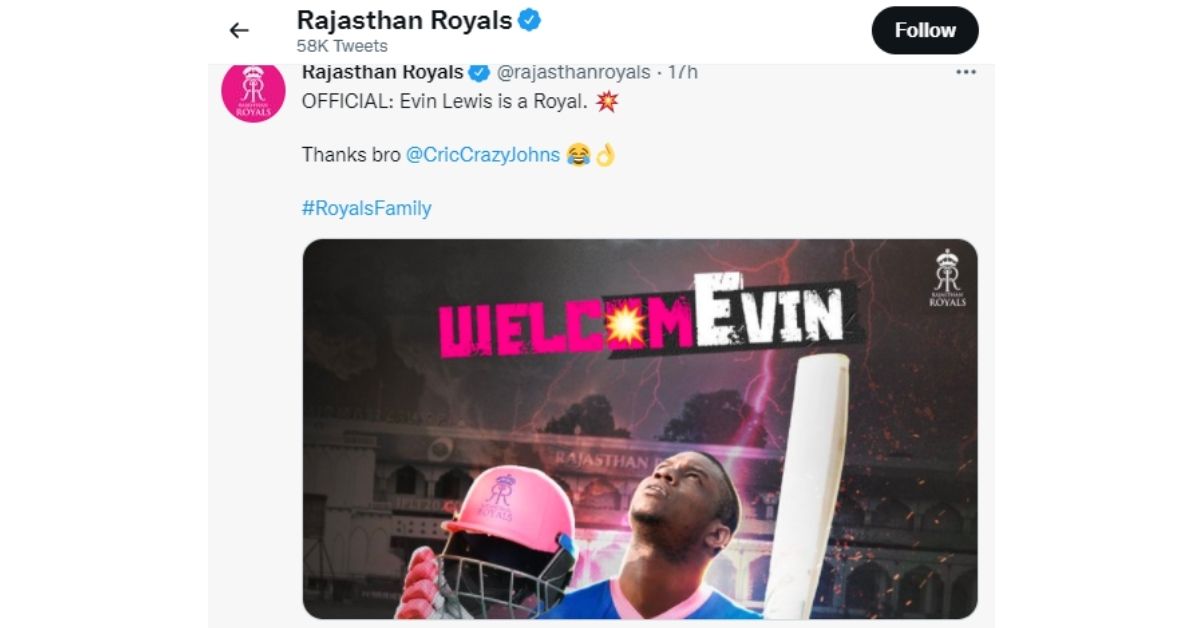 Rajasthan Royals to replace Ben Stokes and Jos Buttler with Oshane Thomas and Evin Lewis