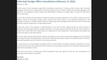 Eighth Session of India-Italy Foreign Office Consultations