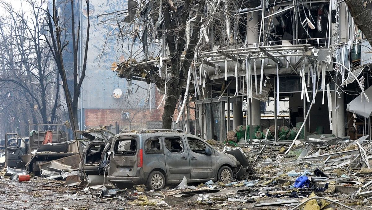 A view of damaged building after the shelling is said by Russian forces in Ukraine's second-biggest city of Kharkiv on March 3, 2022