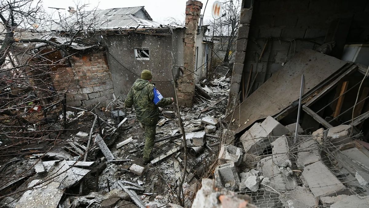 A view from a damaged civil settlement after a recent shelling in the separatist-controlled Gladkovka, Donetsk, Ukraine on March 03, 2022.