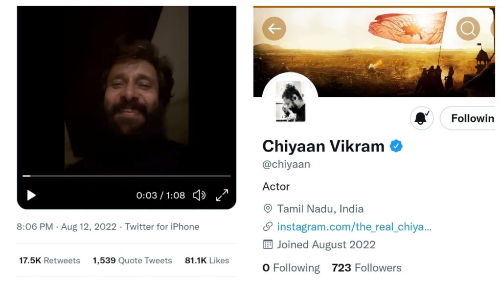 Chiyaan Vikram's New Tweet on a big release "COBRA". - Asiana Times