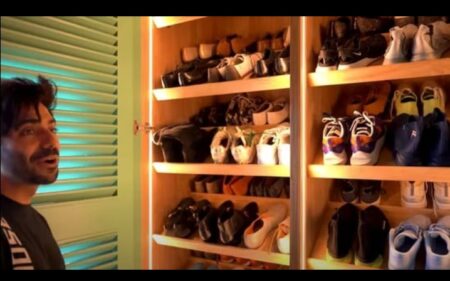 Aparshakti Khurana's massive shoe closet of Mumbai house.