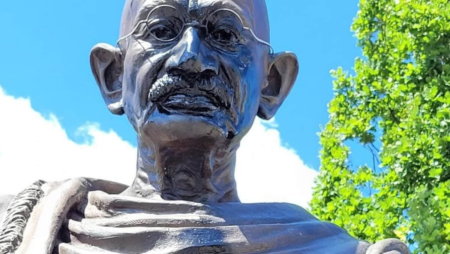 A Gandhi statue outside a Hindu temple was vandalised in New York