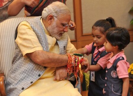 The Prime Minister celebrates Raksha Bandhan in his office. - Asiana Times
