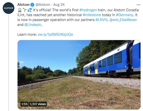 Germany launches hydrogen-powered passenger trains.