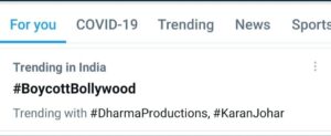 Boycott Bollywood is trending on twitter everyday