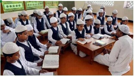 Children studying in a Madrasa in Uttar Pradesh. Madrasas are considered pivotal institutions that shape the mental and intellectual capacities of thousands of children.
