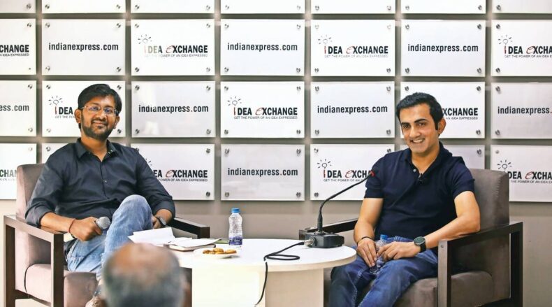 Gautam Gambhir (right) in conversation with Abhinav Rajput at the Idea Exchange. (Abhinav Saha)