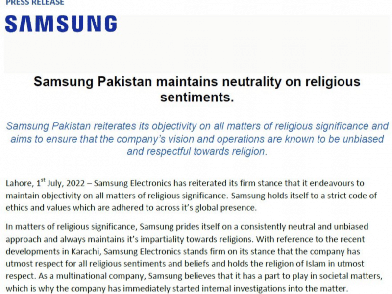 Amid violent protests, Samsung Pakistan apologises for ‘blasphemy’ - Asiana Times