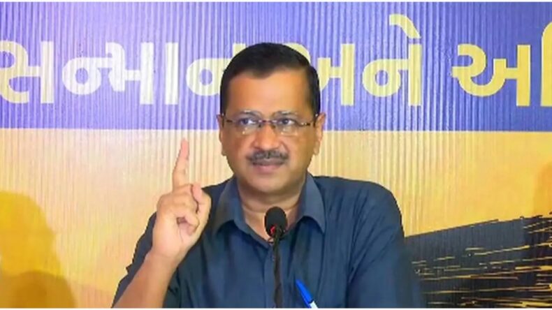 AAP Chief Arvind Kejriwal, holding a town hall as part of his party's campaign in the Assembly elections in Gujarat