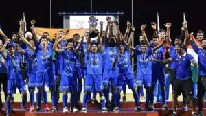 Indian team celebrating after winning the Sultan of Johor Cup(Hockey India)