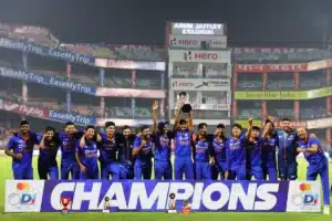 team India celebrates after series win(BCCI)