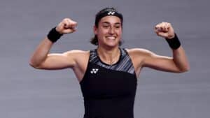 Caroline Garcia celebrates her win at WTA finals