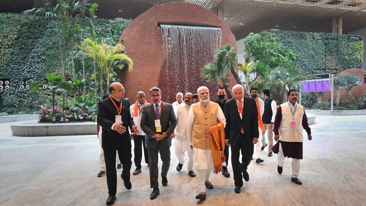 Seen in the picture is PM Modi with Union Minister Pralhad Joshi, Karnataka CM Basavaraj Bommai, and others at the newly-inaugurated Terminal 2 of Kempegowda International Airport, in Bengaluru.