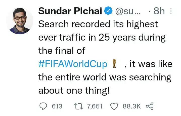 Sundar Pichai on Twitter for FIFA2022