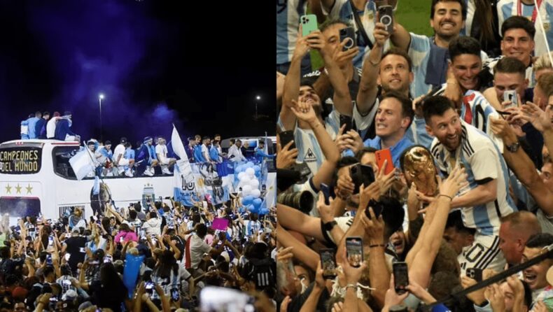 Upon winning the World Cup, large crowds embrace the Argentina team. - Asiana Times