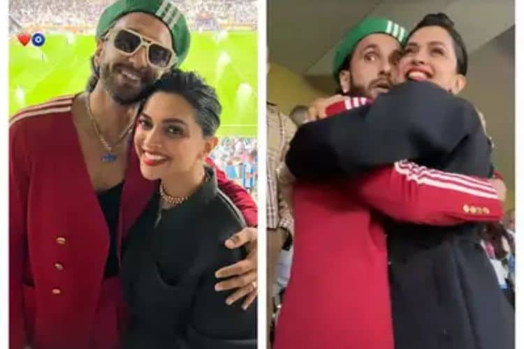Ranveer Singh enjoying finals of Fifa World Cup with wife Deepika Padukone