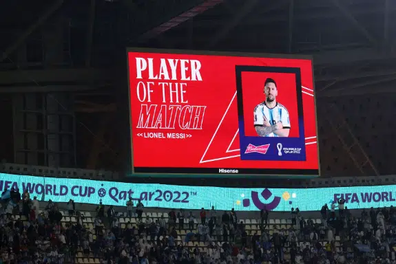 Screen showing Lionel Messi as man of the match
