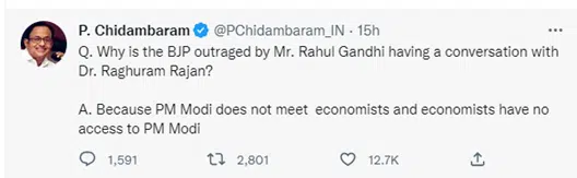 Screen Shot of Chidambaram's tweet