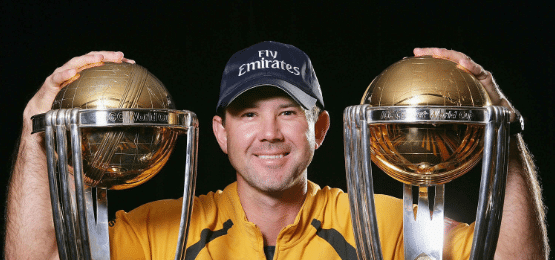 Ricky Ponting holding trophies