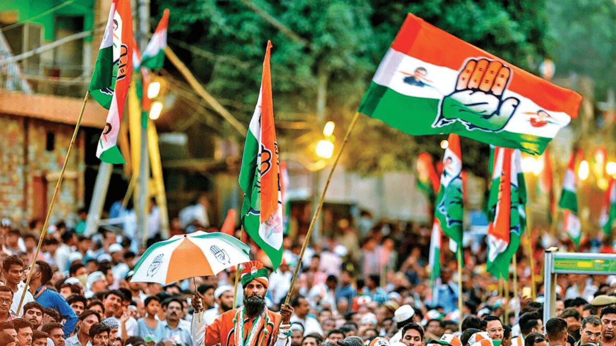 Image dipicting supporter of  congress party with their flag