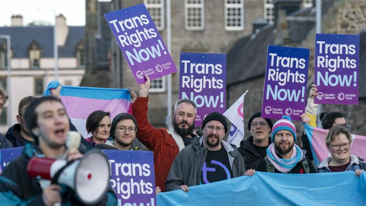 Supporters of Gender Recognition Bill outside Scottish Parliament 