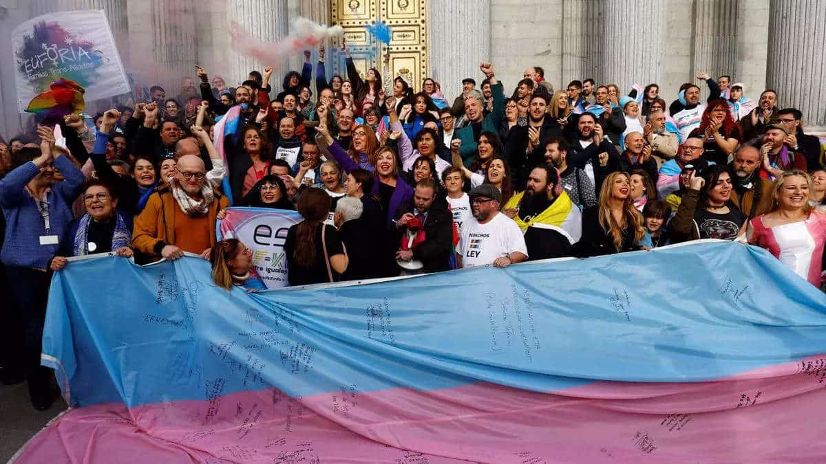 People celebrating the Transgender Bill outside the Parliament 