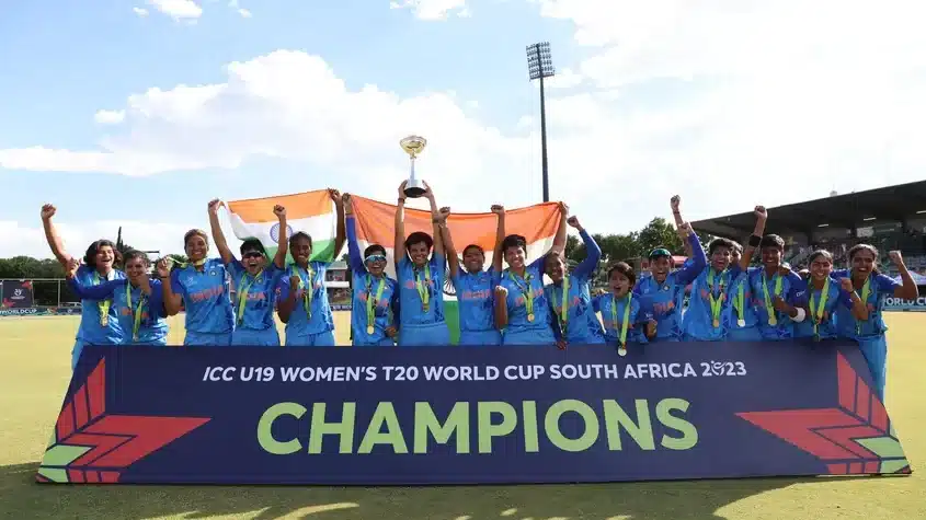 Indian team celebrating after winning the championship game.