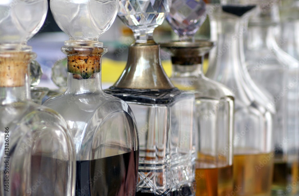 glass bottles filled with perfume
