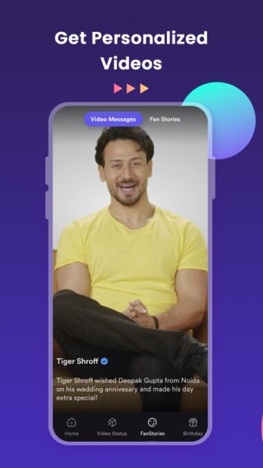 Tiger Shroff personalized video in Truefan app