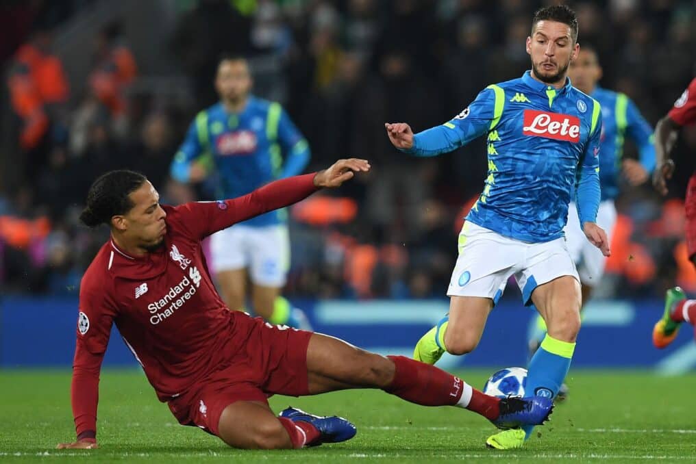 Virgil Van Dijk Defending against Napoli