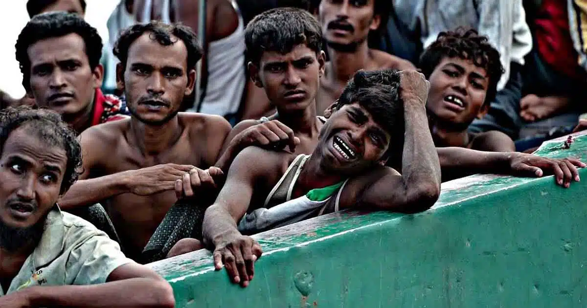 Rohingya refugees crying out for help, stranded in the middle of the sea for months