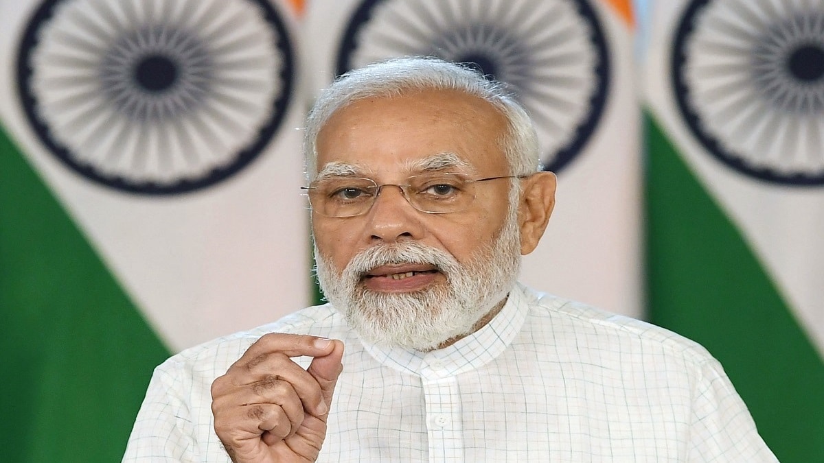 PM addressing the dedication of the K.K. Patel Super Speciality Hospital, Bhuj, Gujarat, through video conferencing in New Delhi on April 15, 2022 