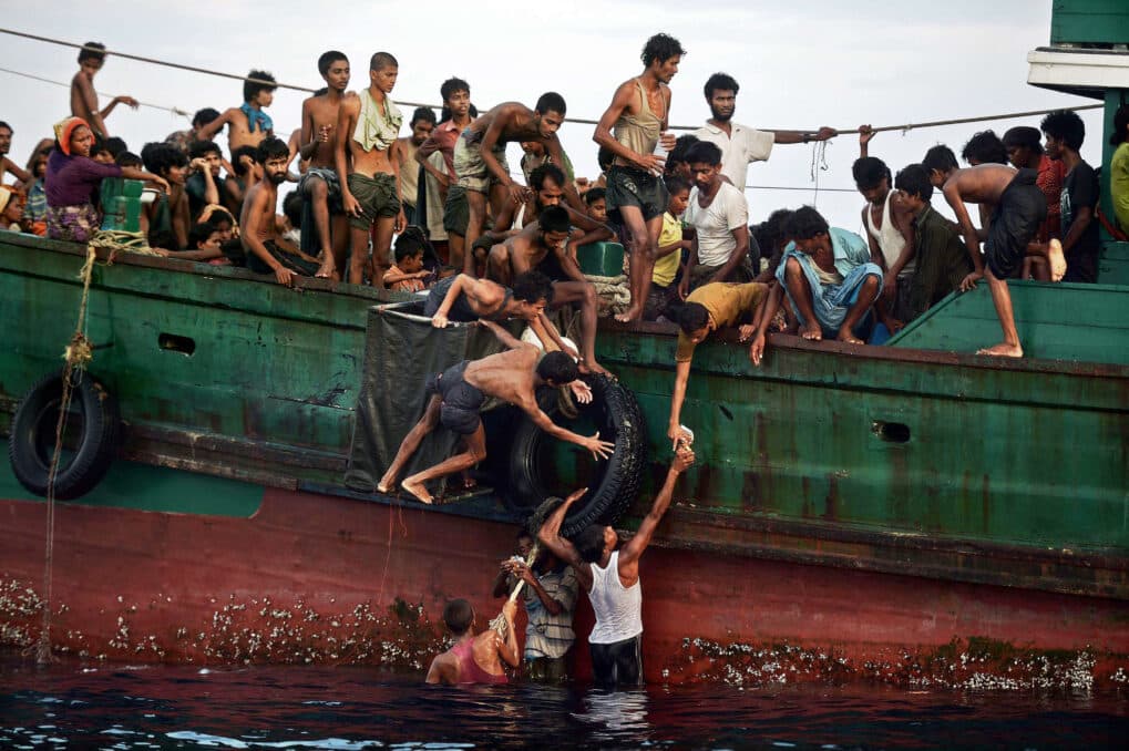 Rohingya migrants from Myanmar, shunned by Malaysia spotted adrift in the Andaman Sea.
 