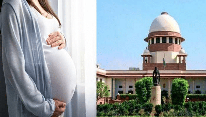 a collage of a pregnant woman's belly and the supreme court of india