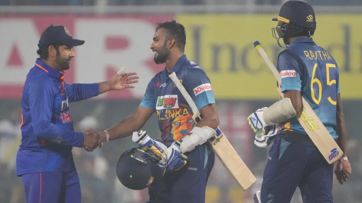 Team India"s Caption Rohit Sharma Shaking Hand with Sri Lankan Players
after ODI Series