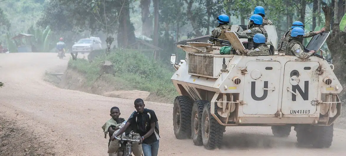 UN MONUSCO troops patrols a village in Eastern DRC
