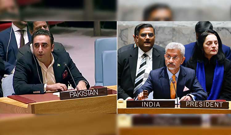 India's External Affairs Minister S. Jaishankar (Right) behind him is Ruchira Kamboj as India's permanent UN representative