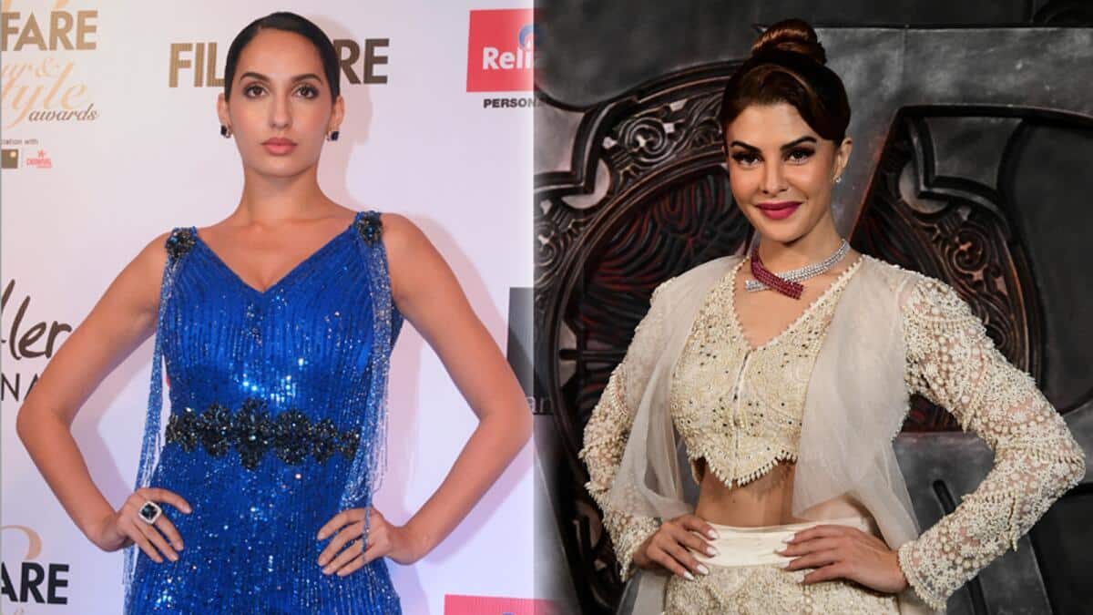 Nora Fatehi on left and Jacqueline Fernandez on right, 