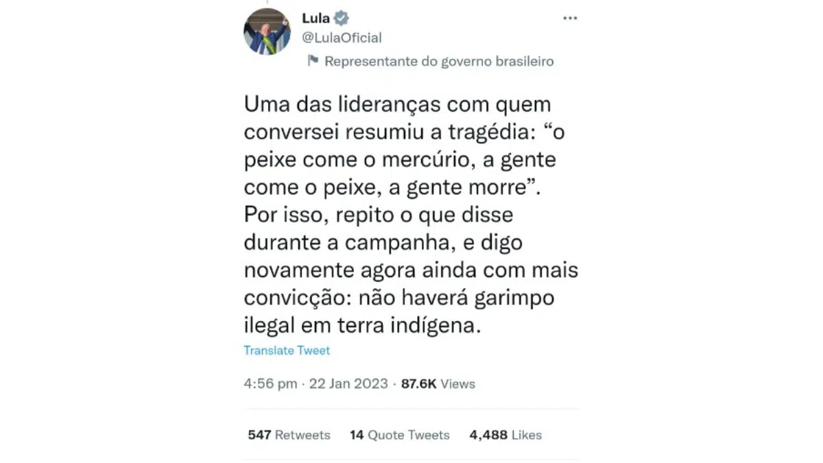 A tweet by Brazil's President Lula da Silva