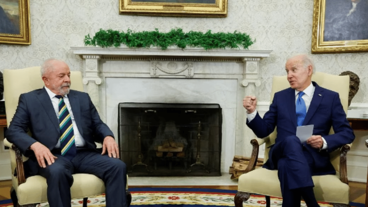 President Joe Biden and Brazilian President Luiz Inacio Lula da Silva meet in the Oval office at the White House on February 10, 2023