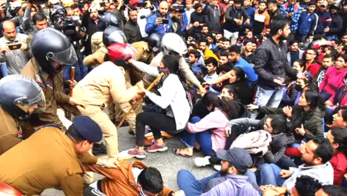 A protest by youths against recruitment examination paper leaks