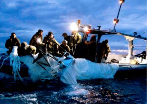 The high-altitude surveillance balloon is found by sailors from Explosive Ordnance Disposal Group 2 on February 5, 2024, off the coast of Myrtle Beach, South Carolina. Image -  Tyler Thompson, First Class, Mass Communication Specialist/ U.S. Navy