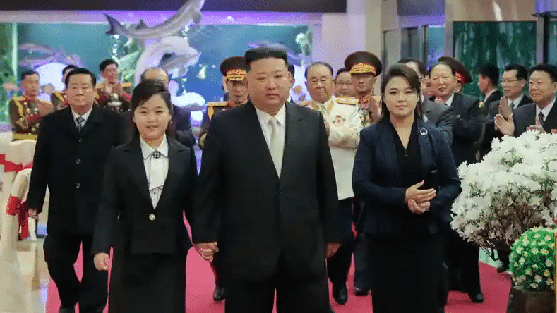 Kim Jong Un with his daughter at the Military Day celebrations.