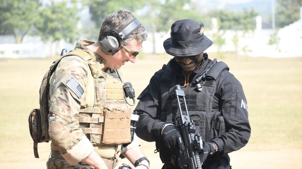 Soldiers of both sides interacting with each other during the drill.