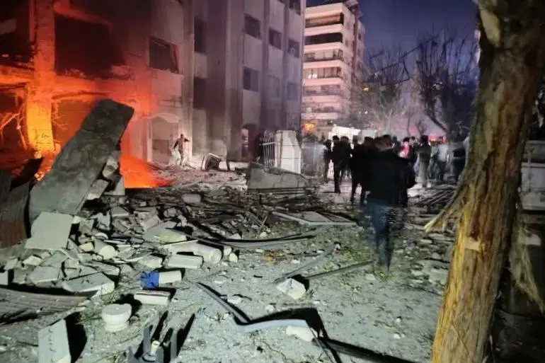 Missile strikes targeted a highly populated area of Damascus.(image : SANA)
