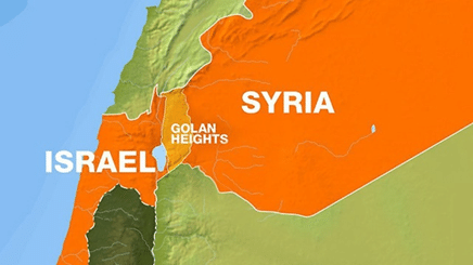 Map featuring Israel, Syria and Golan Heights.