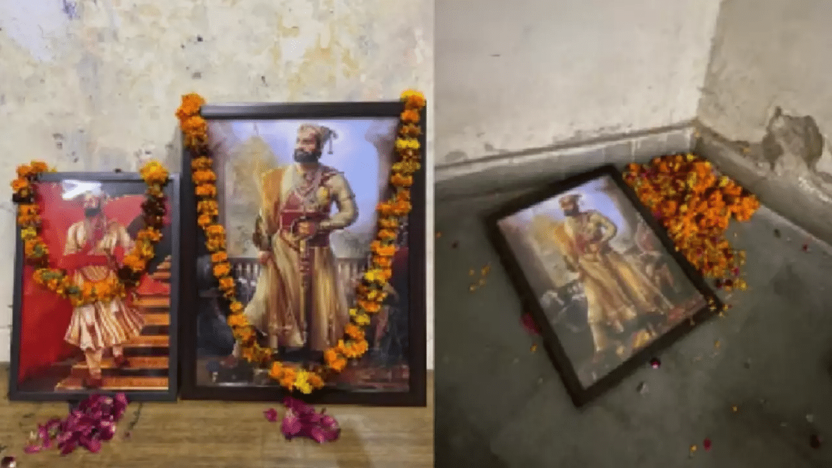 Shivaji portrait vandalised, as alleged by ABVP. (image source: timesnow)