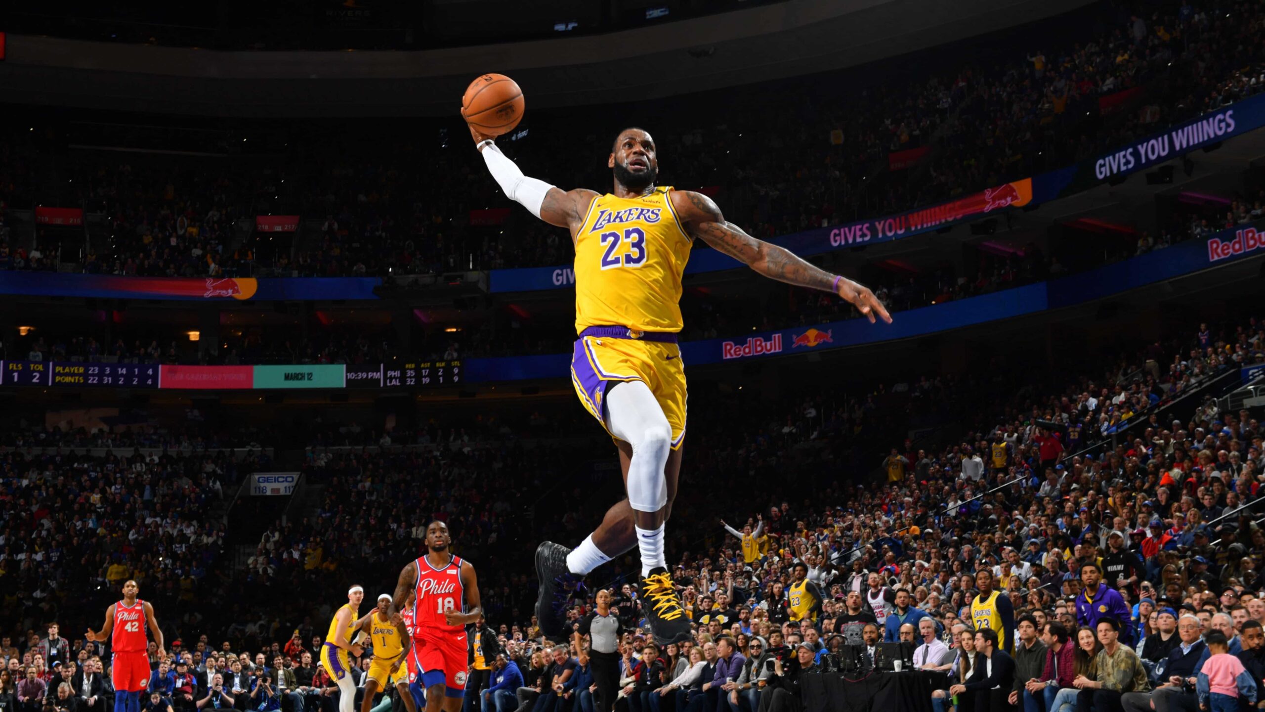 GOAT LeBron performs a stellar dunk.